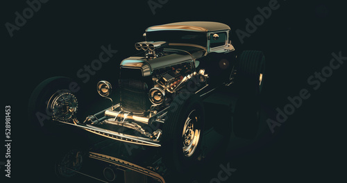 Hot rod black on dark background. 3D render.