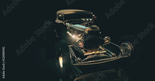 Hot rod black on dark background. 3D render.