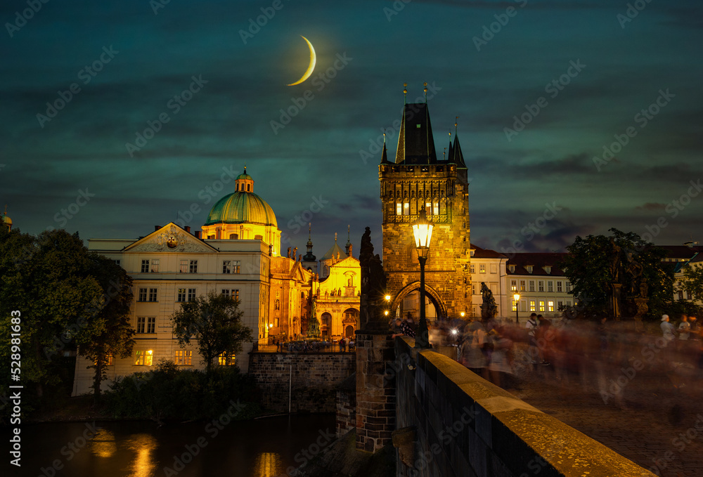 Prague, Czech Republic. Charles Bridge (Karluv Most - in czech) and Old Town Tower.