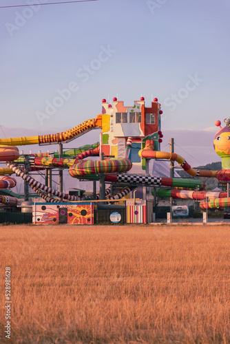 Canvas Print Miramar - water park, salt-water spa, and sauna complex opened in 1973 at the Waidsee Lake, Weinheim, Germany