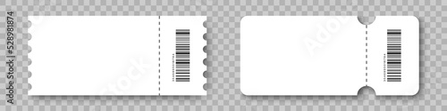 Coupons. White Coupon Mockup. Ticket with Barcode and shadow. Vector illustration
