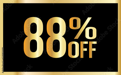 88 percent discount. Golden numbers with black background. Banner for shopping, print, web, sale illustration