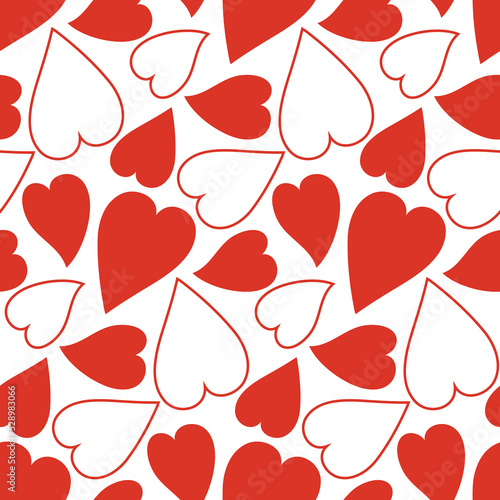 Red hearts seamless pattern for valentine's day, romantic red white background