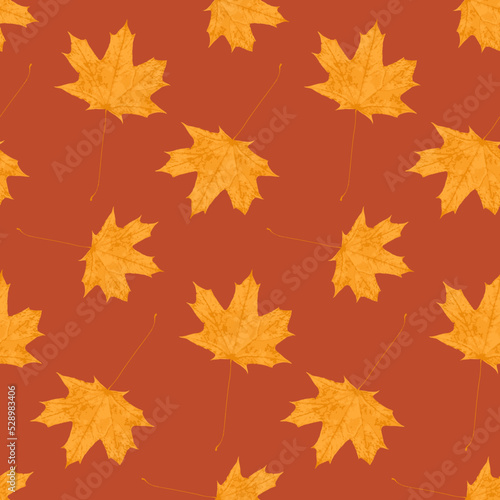 Orange maple leaf autumn seamless pattern, vector illustration