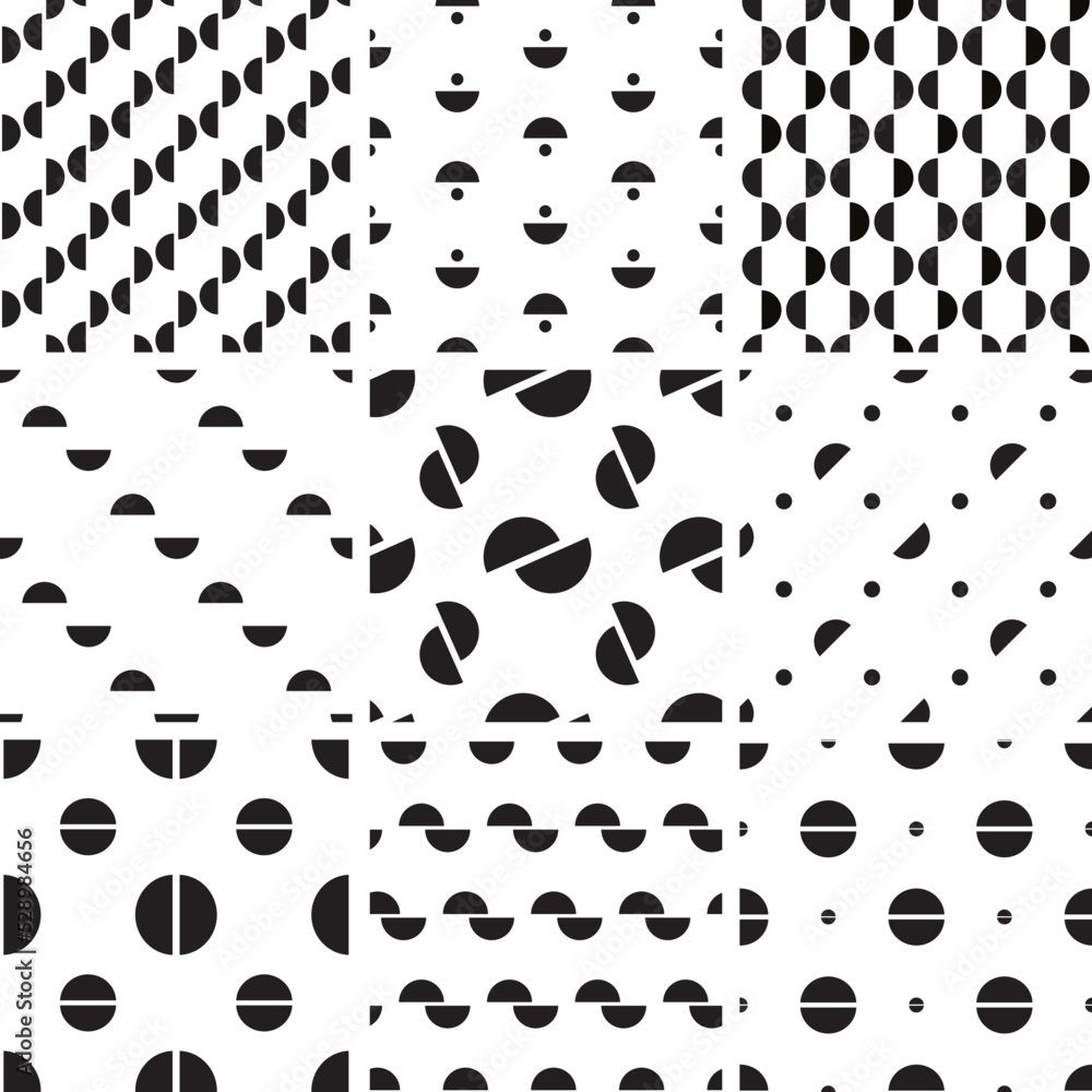 A set of 9 seamless geometric patterns. A set of 9 seamless geometric patterns.