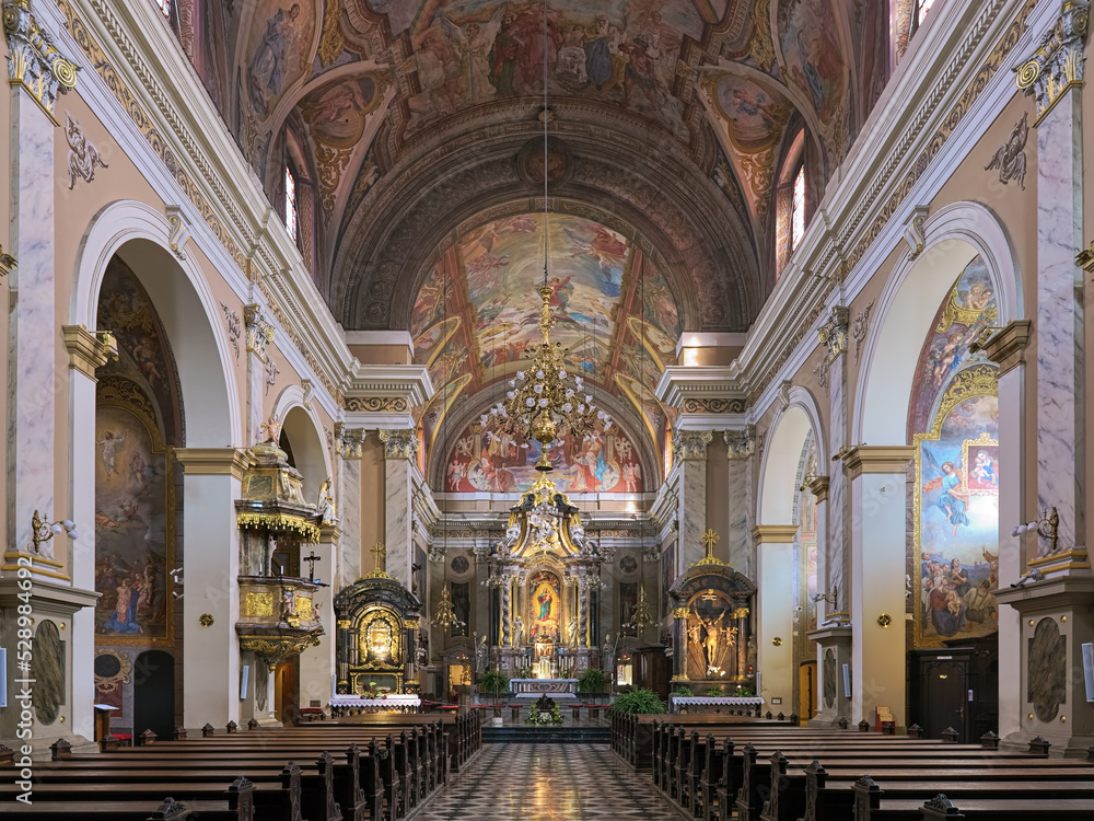 Ljubljana, Slovenia. Interior of Franciscan Church of the Annunciation. The church was built in 1646-1660.