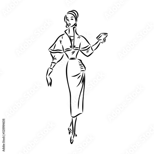 vintage illustration with beautiful fashion girl retro fashion vector