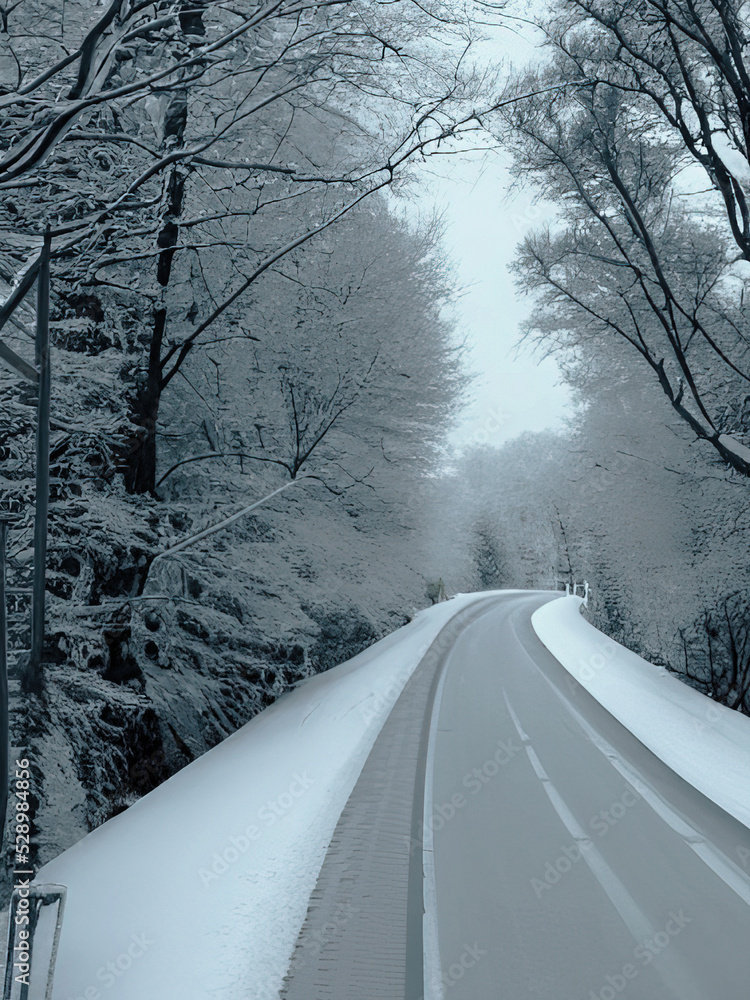 Obraz premium snowy road in the dark winter