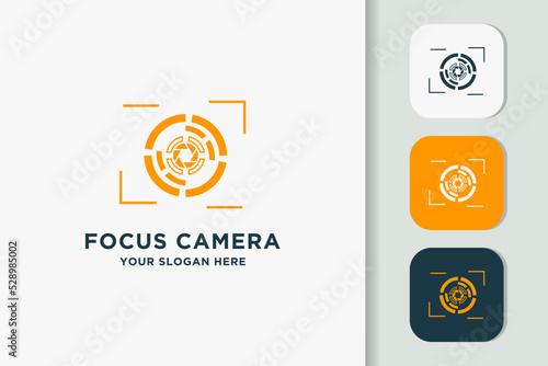 camera lens logo design with abstract square