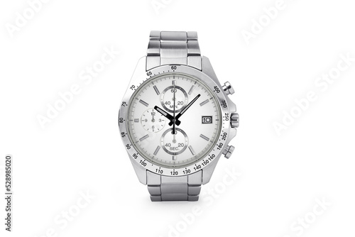 Luxury watch isolated on white background. With clipping path for artwork or design. White and Silver.