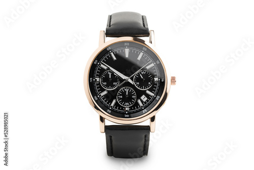 Luxury watch isolated on white background. With clipping path. Gold and black watch. photo