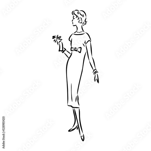 vintage illustration with beautiful fashion girl retro fashion vector
