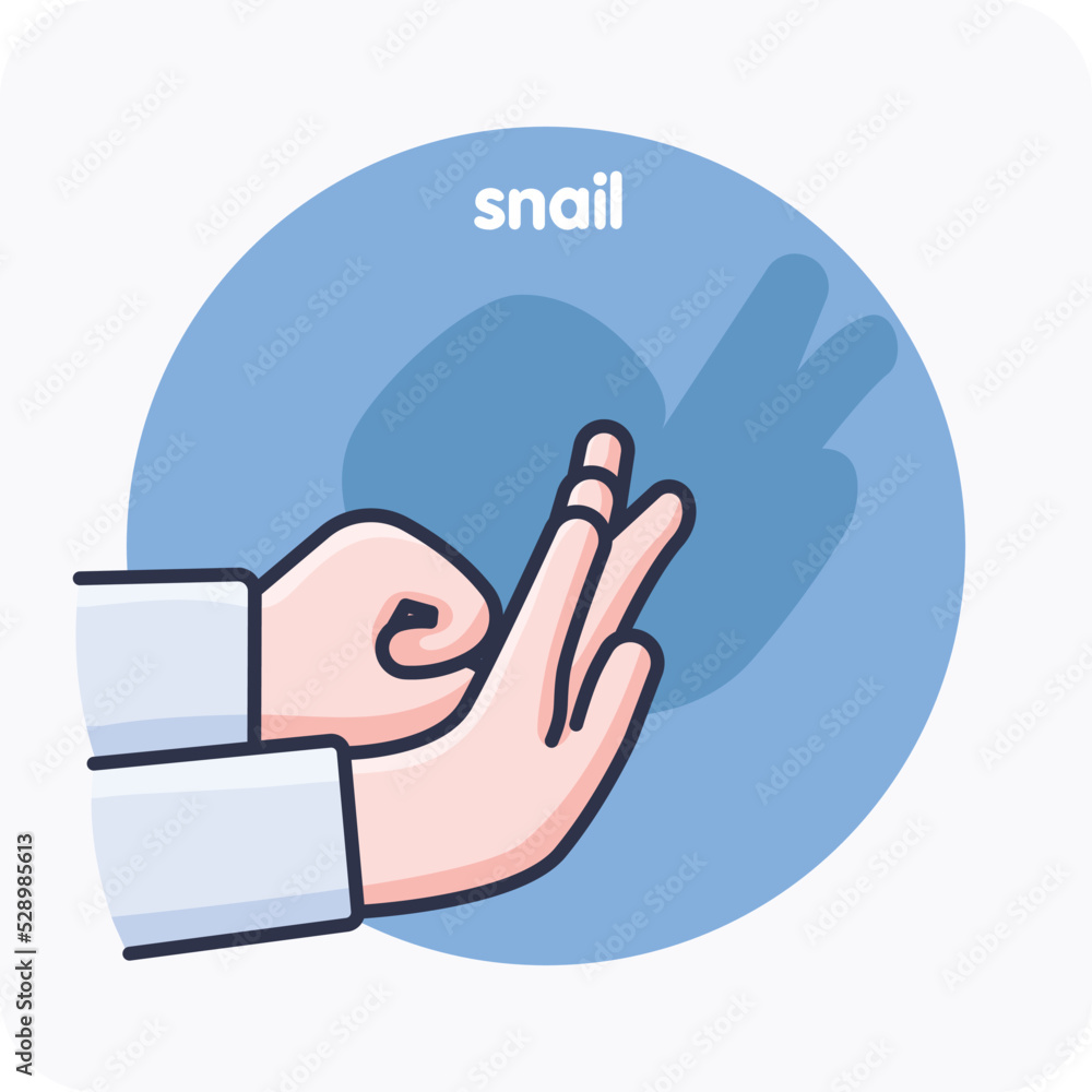 Snail-in-hand shadow art, Hand-shadow artwork featuring silhouettes of snail, vector design, and isolated background.