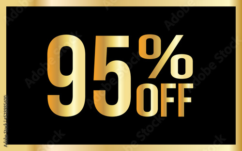 95 percent discount. Golden numbers with black background. Banner for shopping, print, web, sale illustration