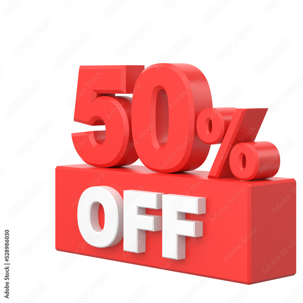 3D fifty percent off. 50% off. Sale banner decoration. 3D fifty percent off. 50% off. Sale banner decoration.