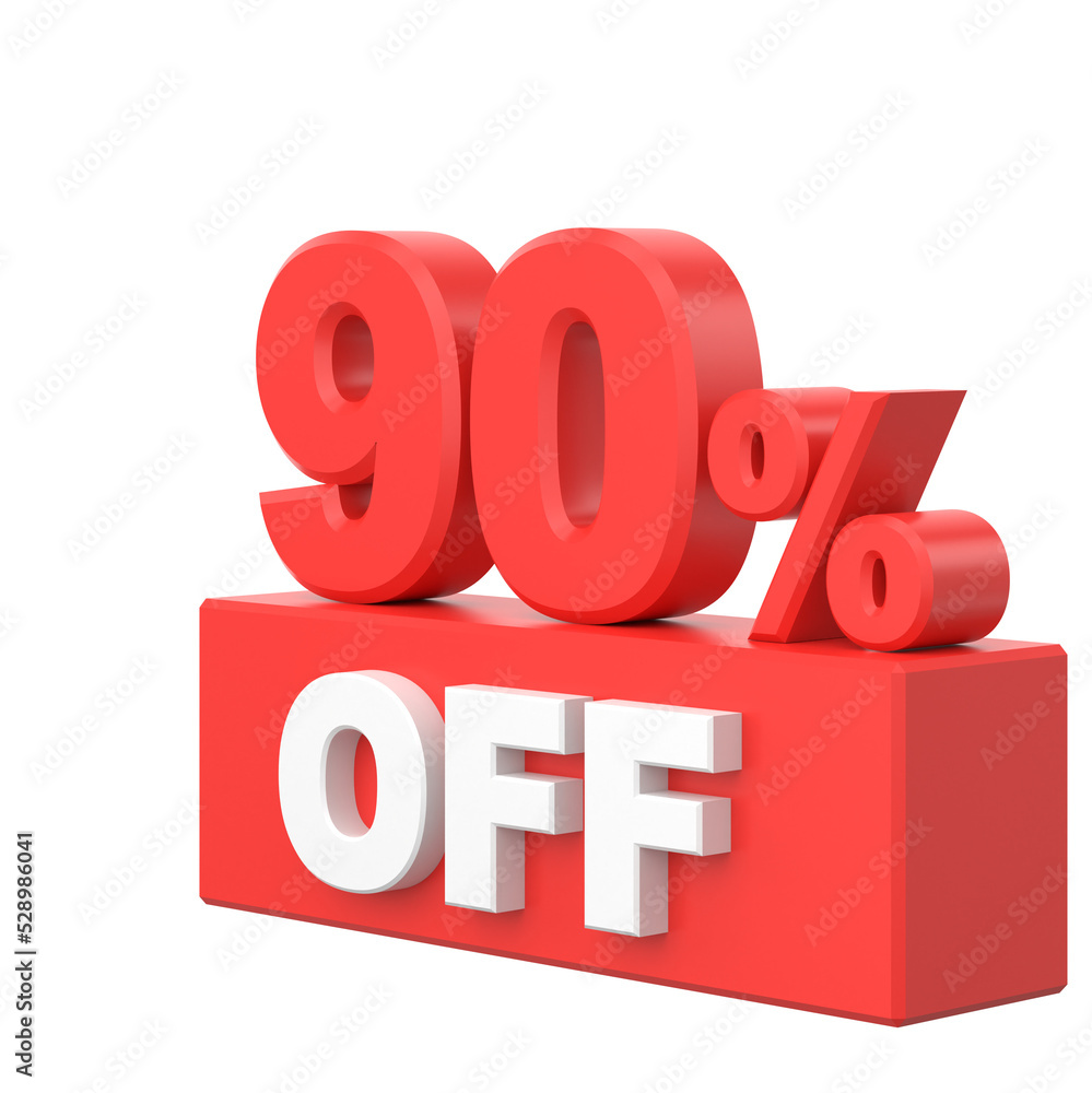 3D ninety percent off. 90% off. Sale banner decoration. 3D ninety percent off. 90% off. Sale banner decoration.