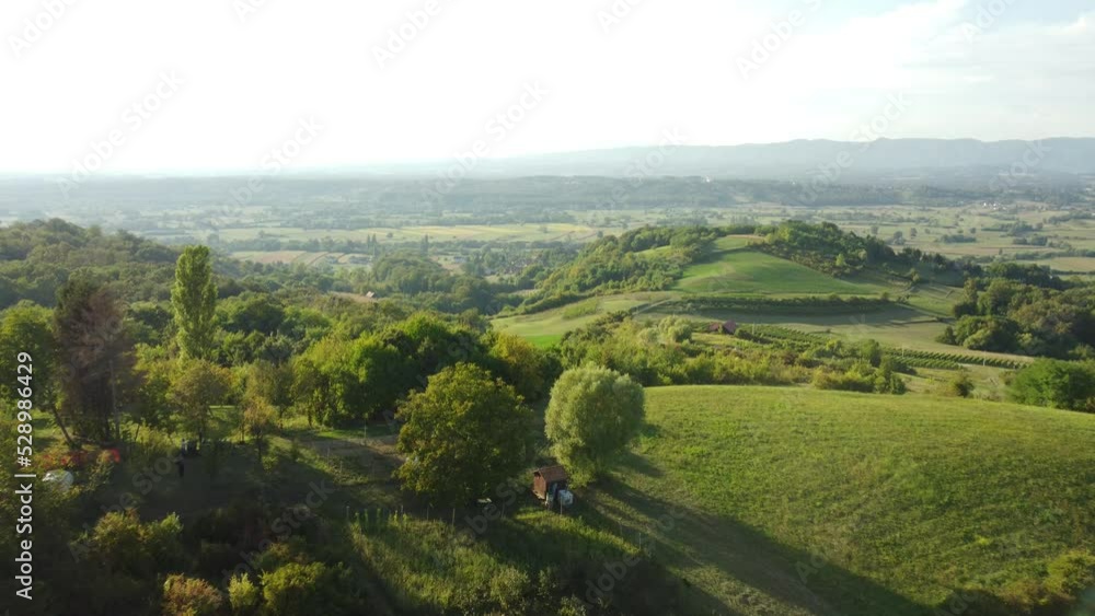 hilly region, central europe, late summer, shot by drone at a height of 300 meters, late afternoon hilly region, central europe, late summer, shot by drone at a height of 300 meters, late afternoon