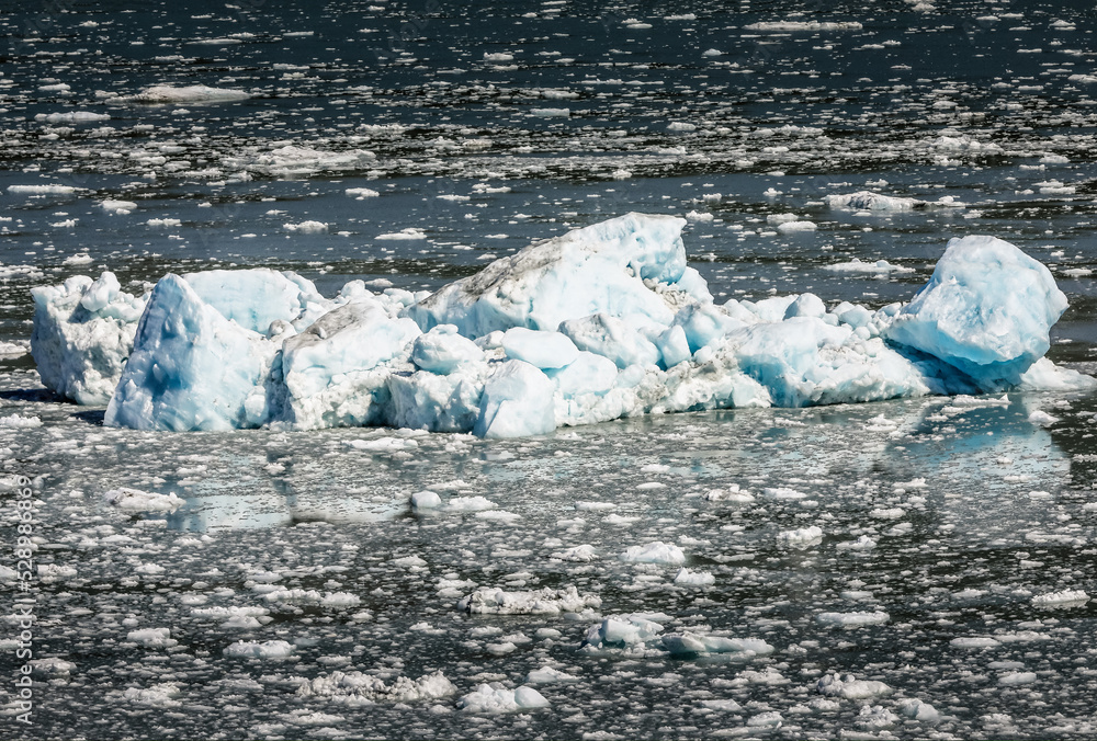 Glacier blue Ice icebergs in the Russel Fjors originated from the Hubbard Glacier, Alaska