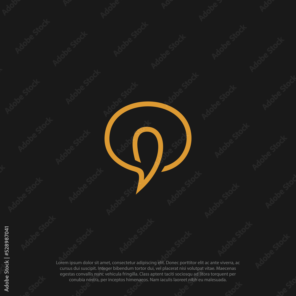 Combination logo from local or pin and chat symbol in one line logo design vector concept Combination logo from local or pin and chat symbol in one line logo design vector concept