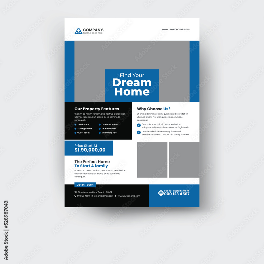 Fototapeta premium Real estate flyer design template. creative and clean real estate flyer