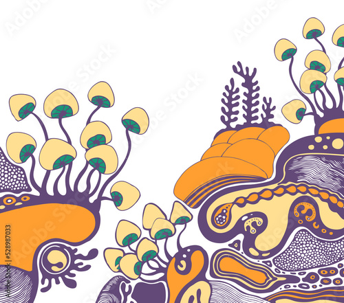 Psilocybin hallucinogenic magic mushrooms. Isolated hand drawn design elements without background, PNG.
