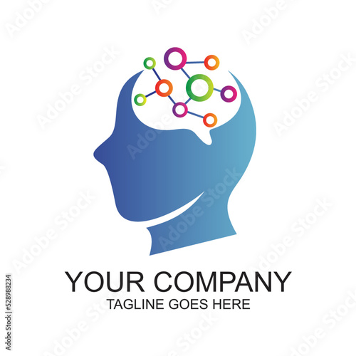 Human Head Silhouette and Molecule Logo Vector