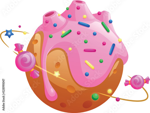 Sweet cartoon planet. Space candy orbit cupcake