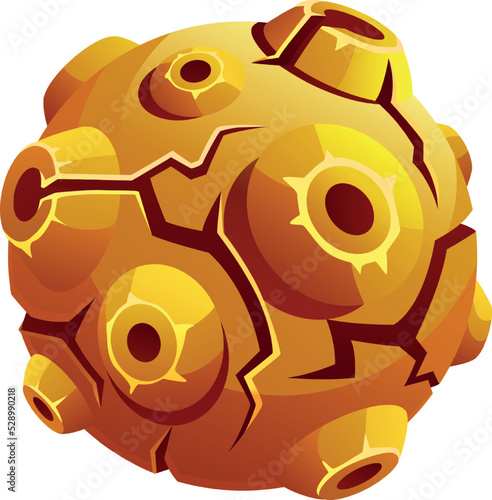 Cartoon fantasy planet. Yellow space dry rock