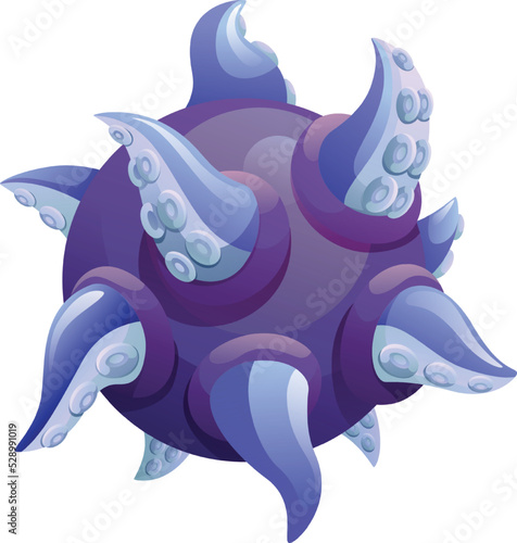 Alien planet with blue space tentacles. Cartoon game universe