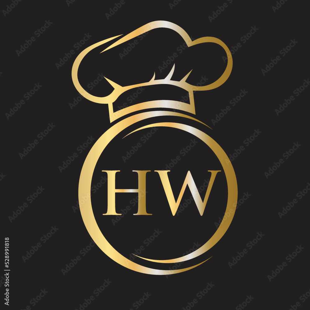 Initial Letter HW Restaurant Logo Template. Restaurant Logo Concept with Chef Hat Symbol Vector Sign Initial Letter HW Restaurant Logo Template. Restaurant Logo Concept with Chef Hat Symbol Vector Sign