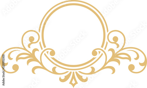 Golden badge template. Floral filigree round badge