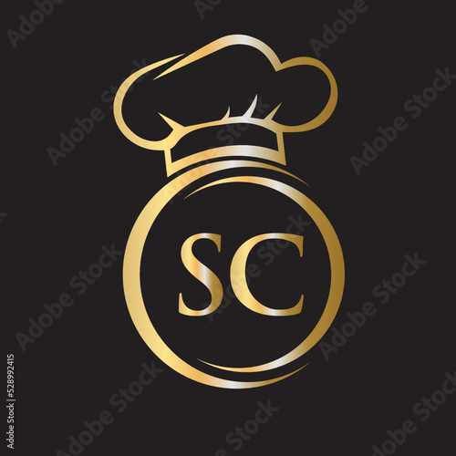 Initial Letter SC Restaurant Logo Template. Restaurant Logo Concept with Chef Hat Symbol Vector Sign