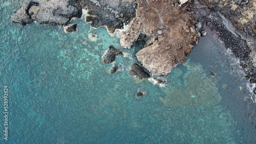 aerial shot from drone of the volcanic coast of the island of El Hierro