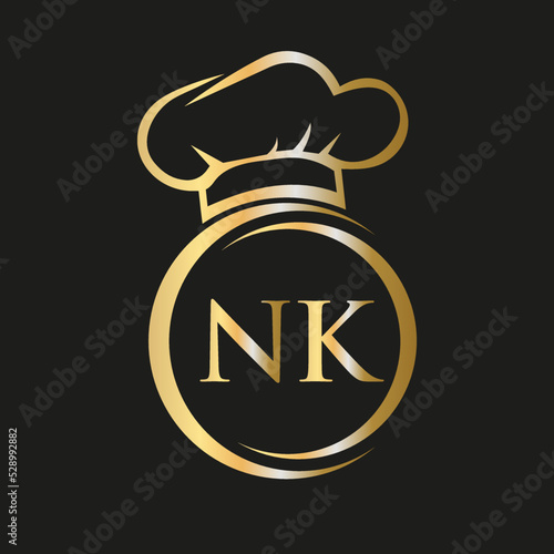 Initial Letter NK Restaurant Logo Template. Restaurant Logo Concept with Chef Hat Symbol Vector Sign