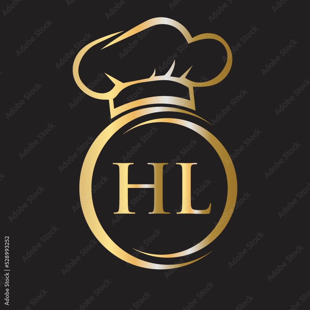 Initial Letter HL Restaurant Logo Template. Restaurant Logo Concept with Chef Hat Symbol Vector Sign Initial Letter HL Restaurant Logo Template. Restaurant Logo Concept with Chef Hat Symbol Vector Sign