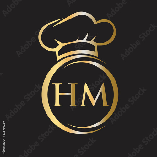 Initial Letter HM Restaurant Logo Template. Restaurant Logo Concept with Chef Hat Symbol Vector Sign