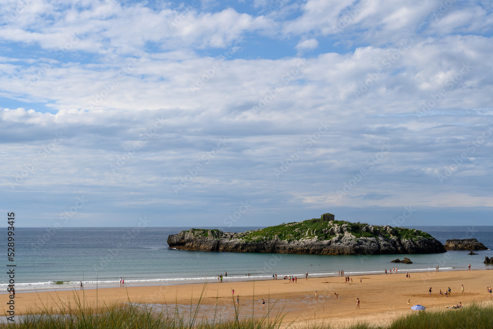 Noja beach of Cantabria in Spain. Cloudy seascape