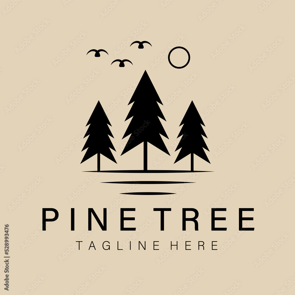 Pine tree line art logo, icon and symbol, vector illustration design