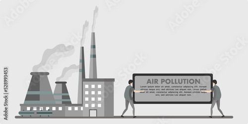 Factory air pollution. Polluted environment, industrial smoke and industrial smoke cloud vector illustration, air pollution from factory smoke.