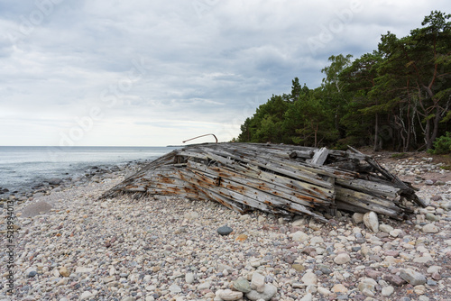 Shipwreck on the beach    land  Sweden.