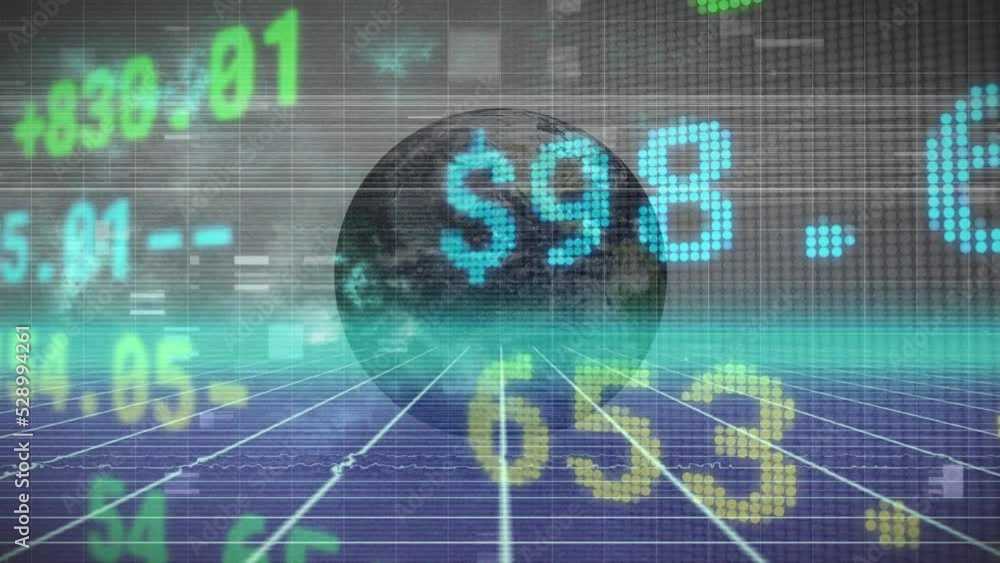 Animation of interference and stock market over globe Animation of interference and stock market over globe
