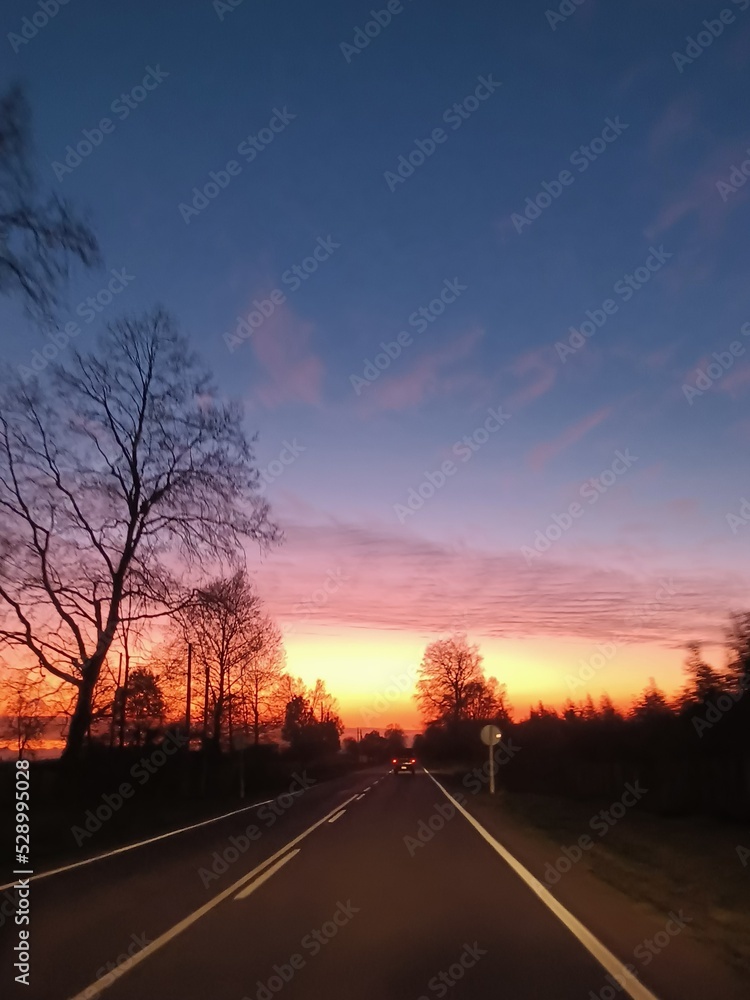 sunset on the road