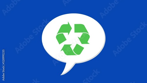 4k animation with animated recycling symbol rotating inside, blue screen photo