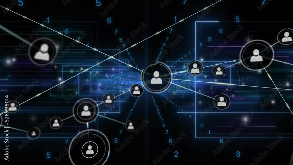 Animation of network of connections over data processing Animation of network of connections over data processing