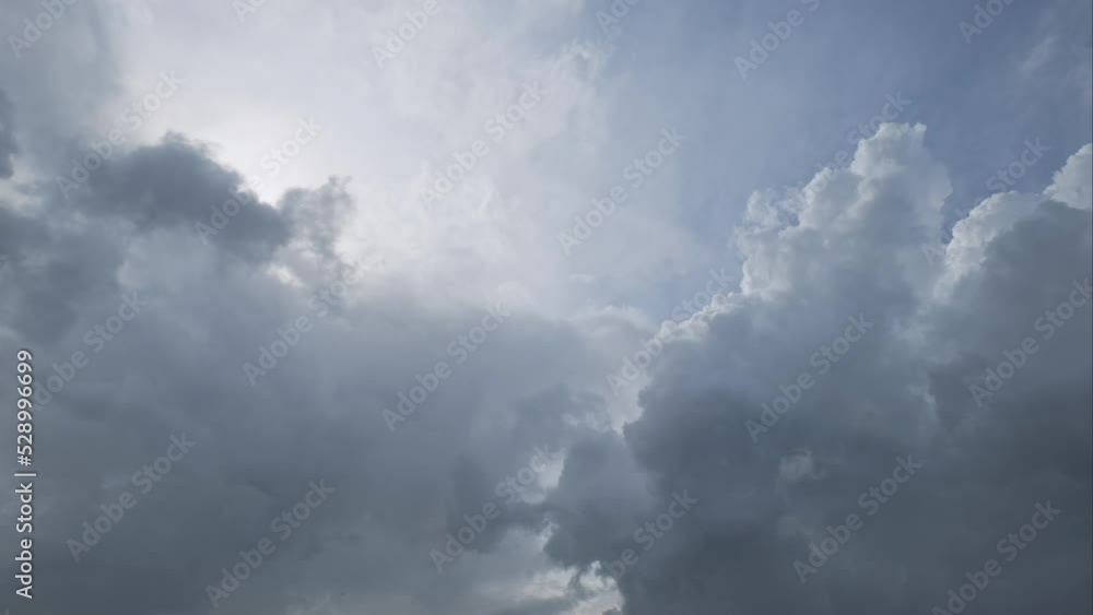 Timelapse of rain clouds and planes passing by in the sky. Timelapse of rain clouds and planes passing by in the sky.