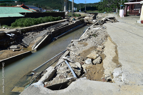 Damaged by the typhoon Hinnamnor in Gangsa-ri, Homigot-myeon, Nam-gu, Pohang-si, Gyeongsangbuk-do, South Korea.
