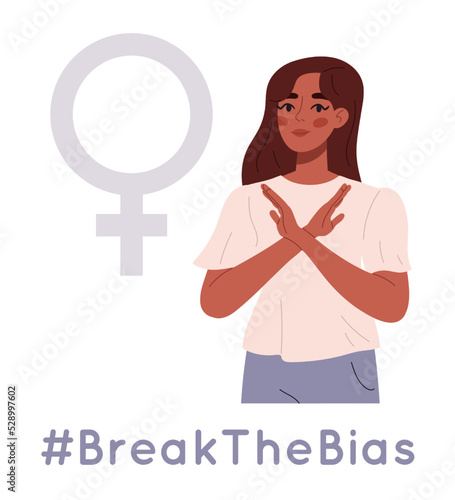 Break The Bias poster. Women's international day. People equality movement. Flat vector illustration