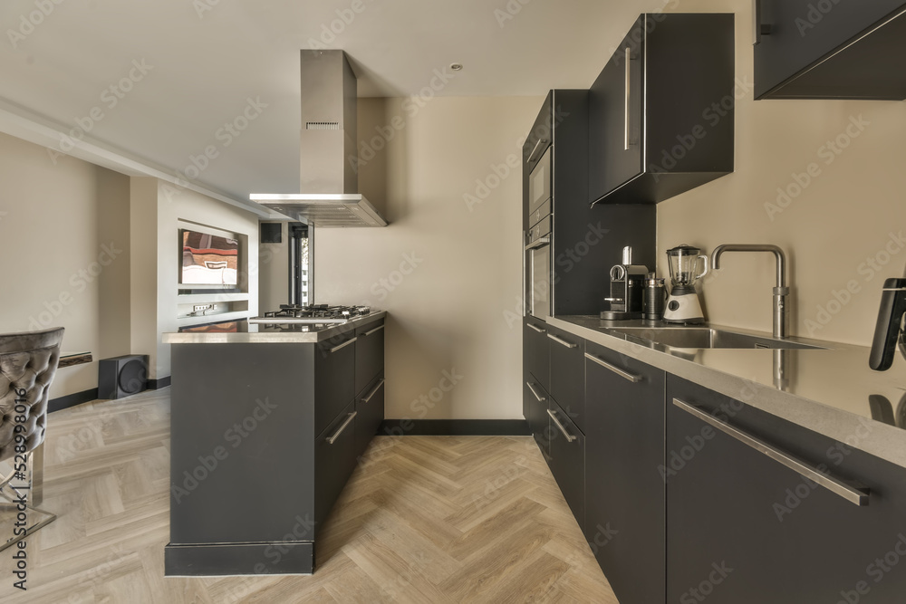 Modern kitchen with black cabinets Modern kitchen with black cabinets