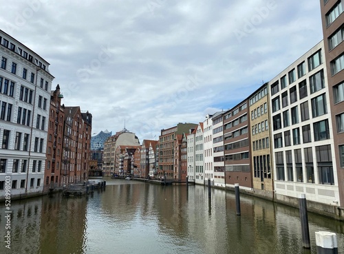 View of a canal in the Speicherstadt in Hamburg © Gylando501