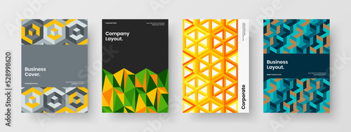 Creative brochure A4 design vector layout bundle. Bright geometric hexagons corporate identity illustration collection.